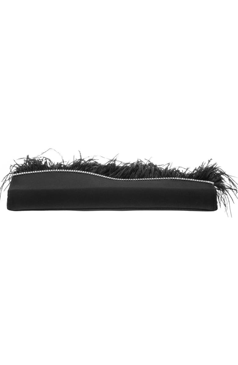 Nina Kaidy Feather Trim Satin Clutch, Alternate, color,