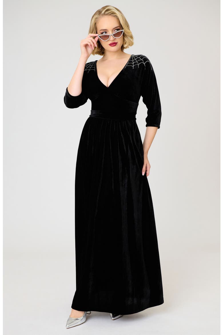 3/4 Sleeve Batwing Maxi Dress, Alternate, color, Black w/ Rhinestone