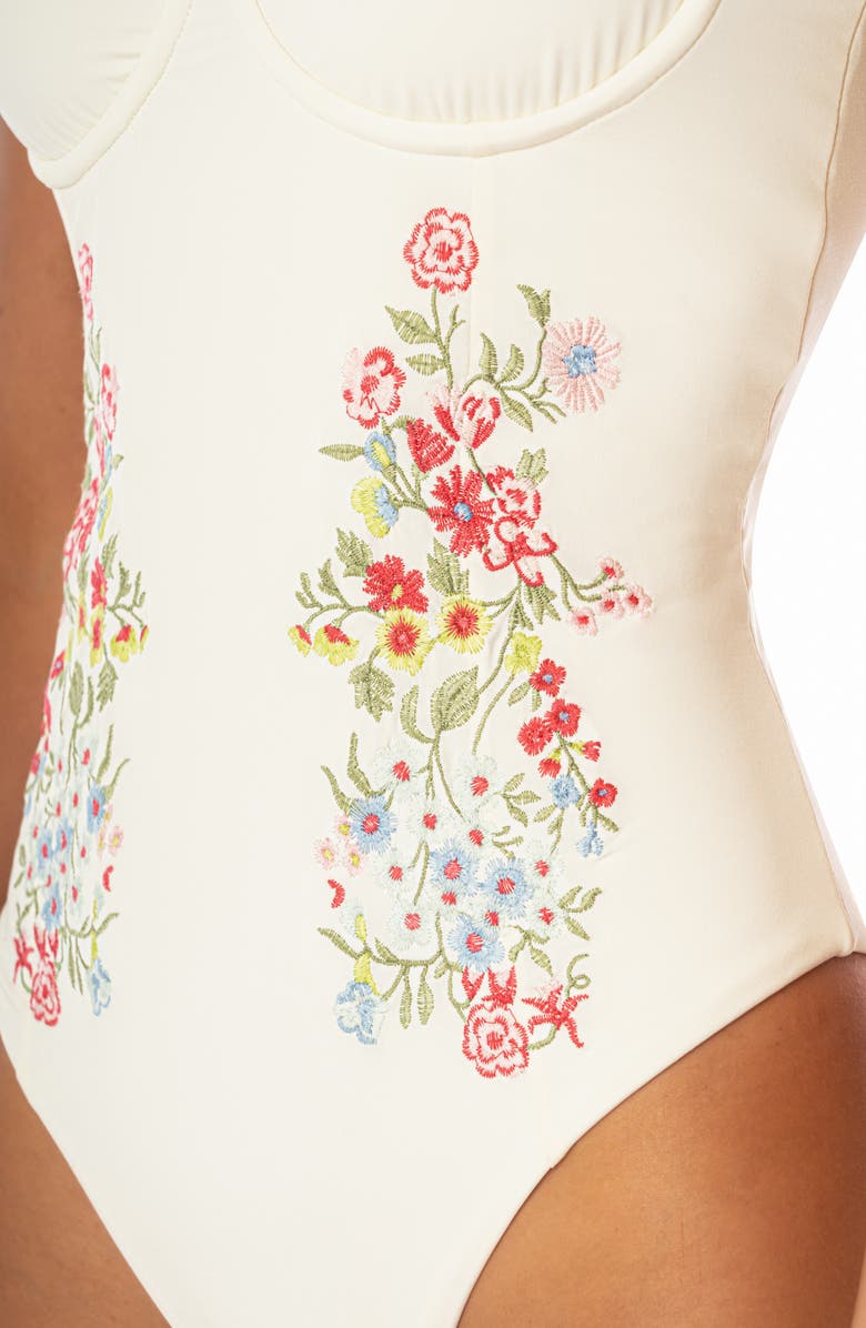 Maaji Flowering Vines Underwire Lace-Up One-Piece Swimsuit, Alternate, color, Light Beige