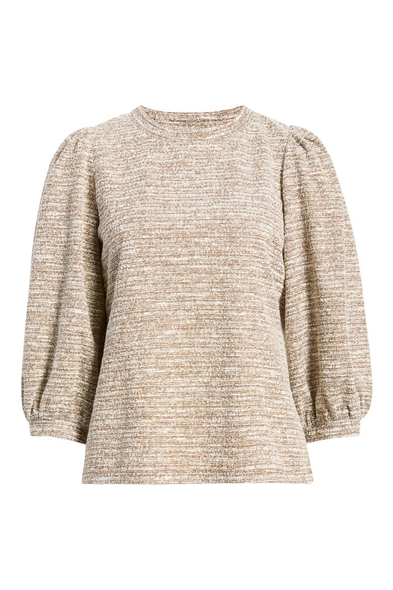 Boucle Knit Balloon Sleeve Top, Alternate, color, VICUNA/ WHITE DOVE