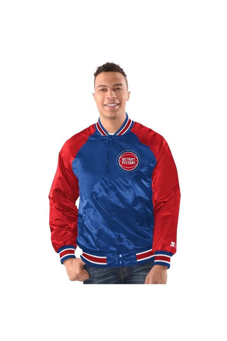 Men's Starter  Blue/Red Detroit Pistons Inductee Raglan Full-Snap Varsity Jacket, Main, color, Blue