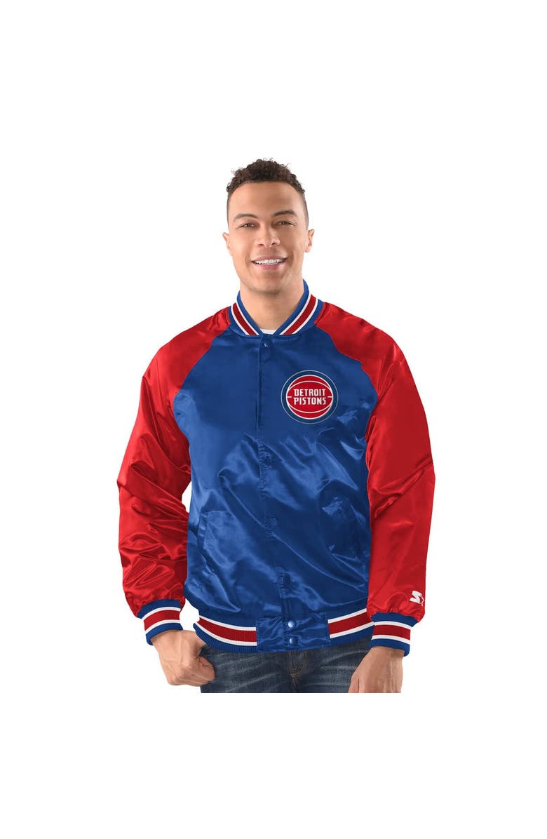 STARTER Men's Starter  Blue/Red Detroit Pistons Inductee Raglan Full-Snap Varsity Jacket, Main, color, Blue