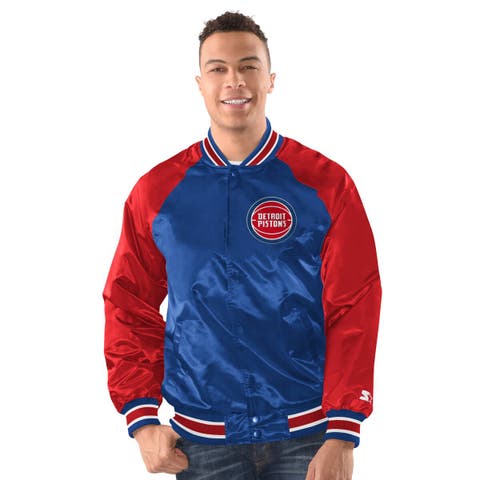Men's Starter  Blue/Red Detroit Pistons Inductee Raglan Full-Snap Varsity Jacket