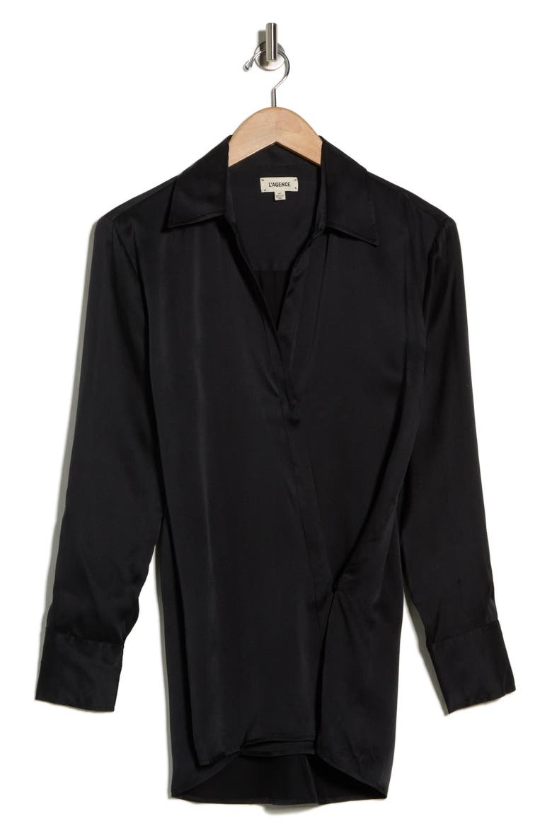 Sora Long Sleeve Silk Wrap Top, Alternate, color, BLACK