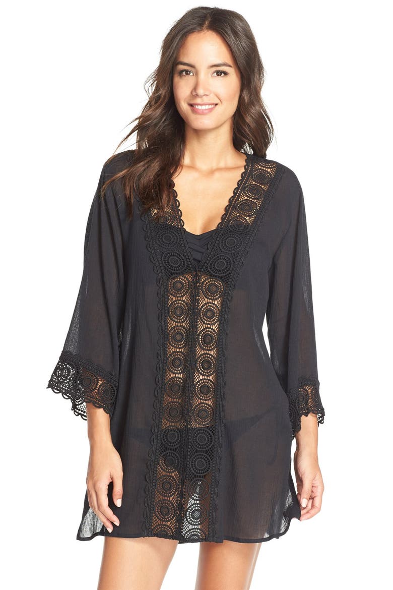 'Island Fare' V-Neck Cover-Up Tunic, Main, color, BLACK
