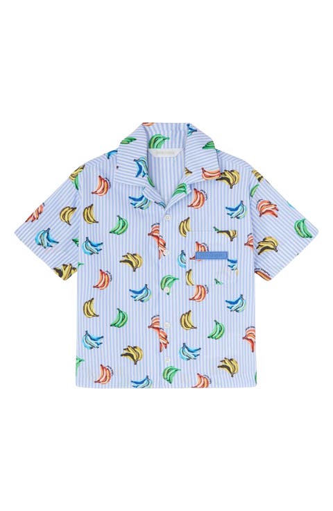 Kids' Banana Print Cotton Camp Shirt