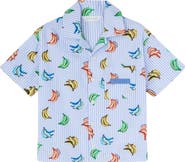 Palm Angels Kids' Banana Print Cotton Camp Shirt