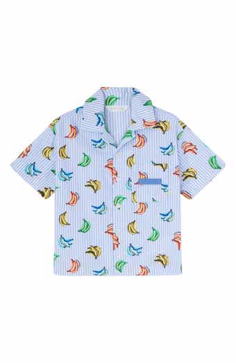 Kids' Banana Print Cotton Camp Shirt
