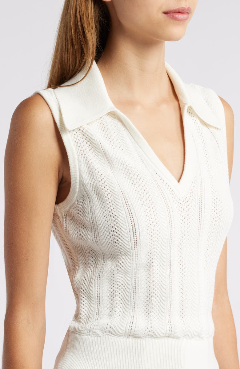 PAIGE Rossana Sleeveless Pointelle Polo Sweater, Alternate, color, Ivory