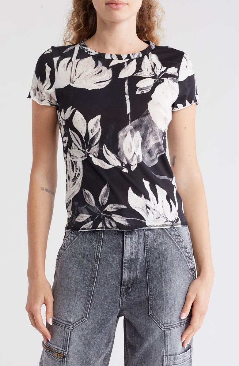 AllSaints Bela Jackie Floral T-Shirt, Main, color, Black