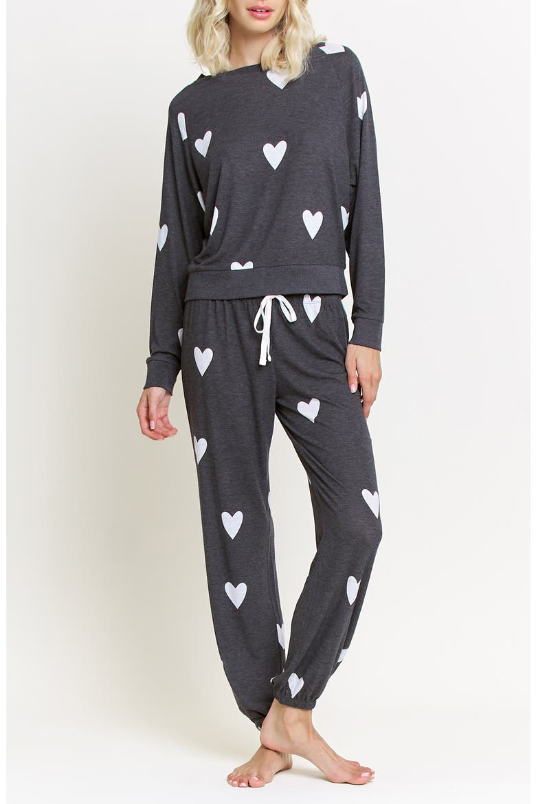 Star Seeker Brushed Jersey Pajamas, Main, color, NOIR HEARTS