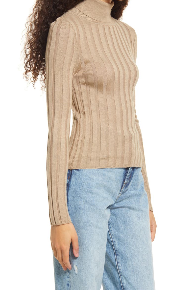 Women's Rib Knit Turtleneck Sweater, Alternate, color, BEIGE