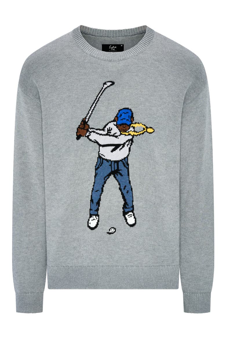 Swingman Intarsia Crewneck Sweater, Main, color, HEATHER GREY