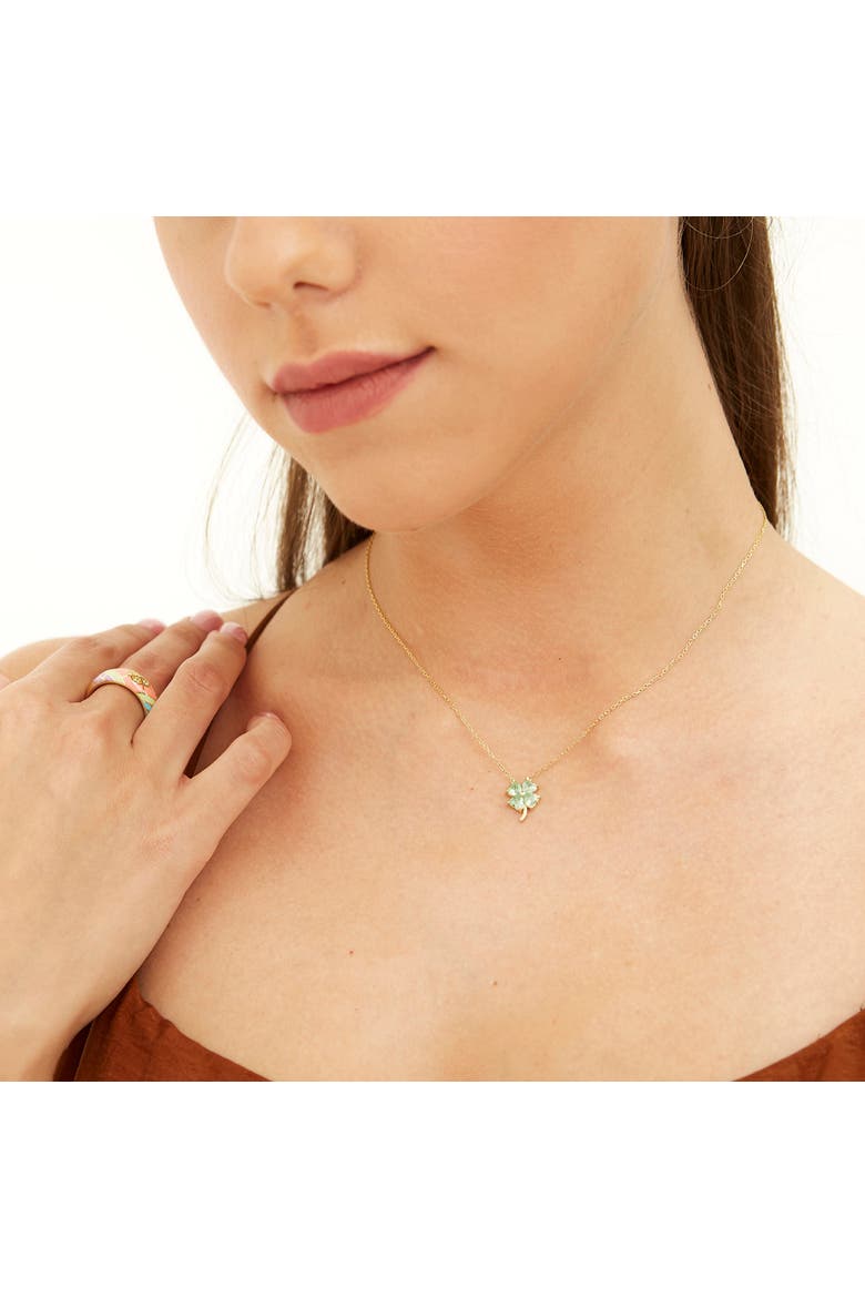 Four Leaf Clover Sterling Silver Necklace - Green, Alternate, color, Gold