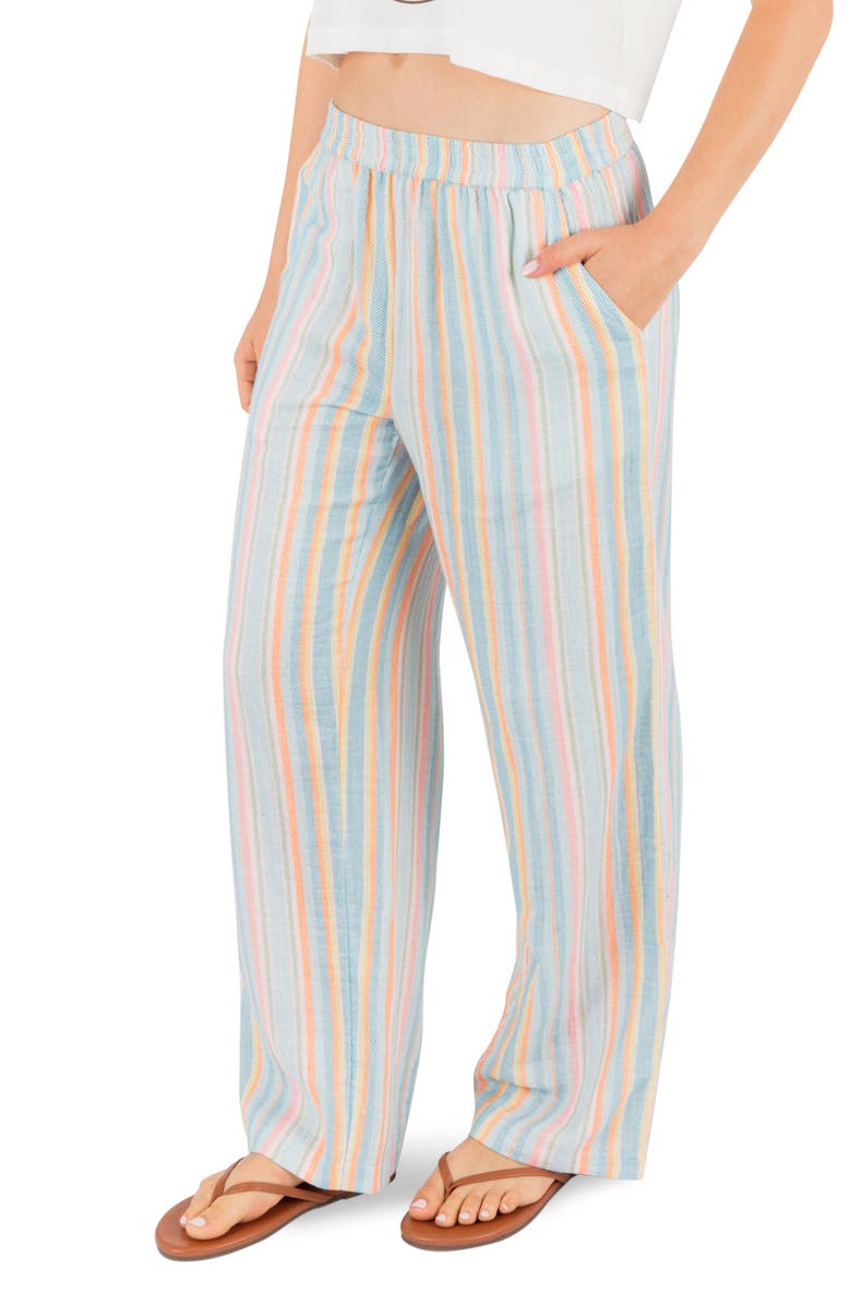 Hurley Avalon Stripe Cotton Gauze Wide Leg Pants, Alternate, color, Blue Multi