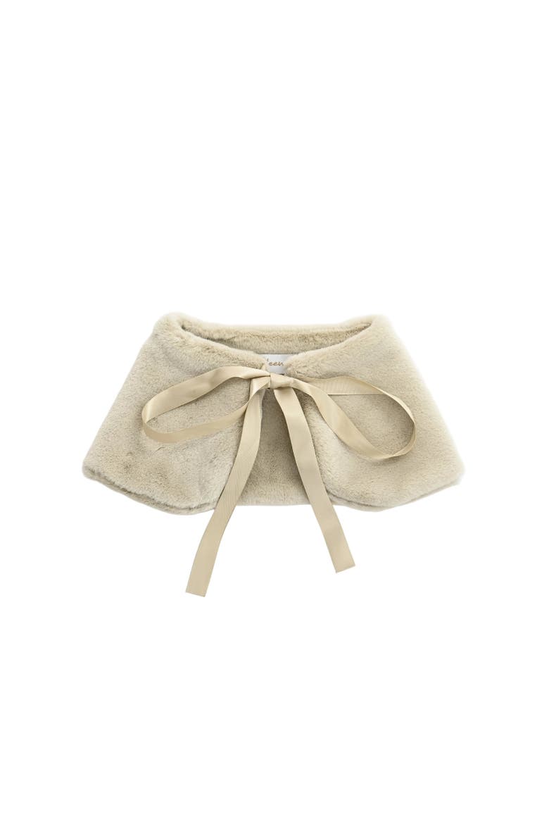 Ribbon-Tie Faux Fur Collar, Main, color, Beige