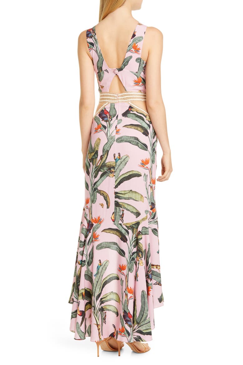 Tropical Cutout High/Low Gown, Alternate, color, POP PINK