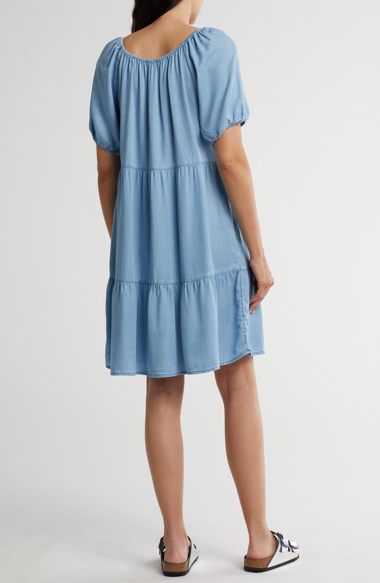 beachlunchlounge Amber Denim Tiered Dress, Alternate, color,