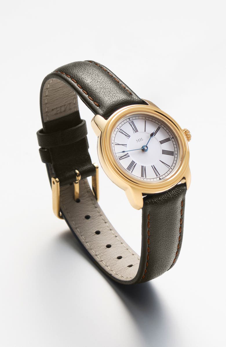 March Hare Watches The Harriet Petite Vintage Watch, Alternate, color, Gold Watch - Espresso Strap