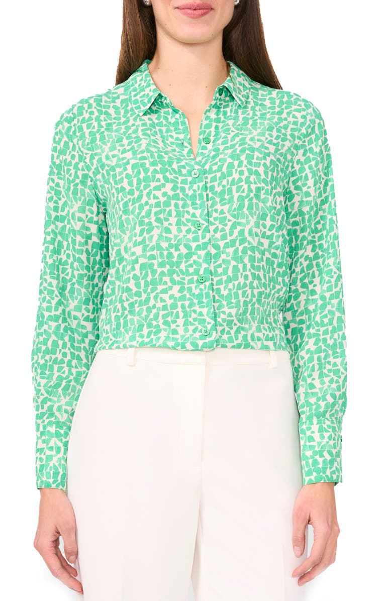 Halogen<sup>®</sup> Geo Print Crepe Button-Up Shirt, Main, color, Vivid Green