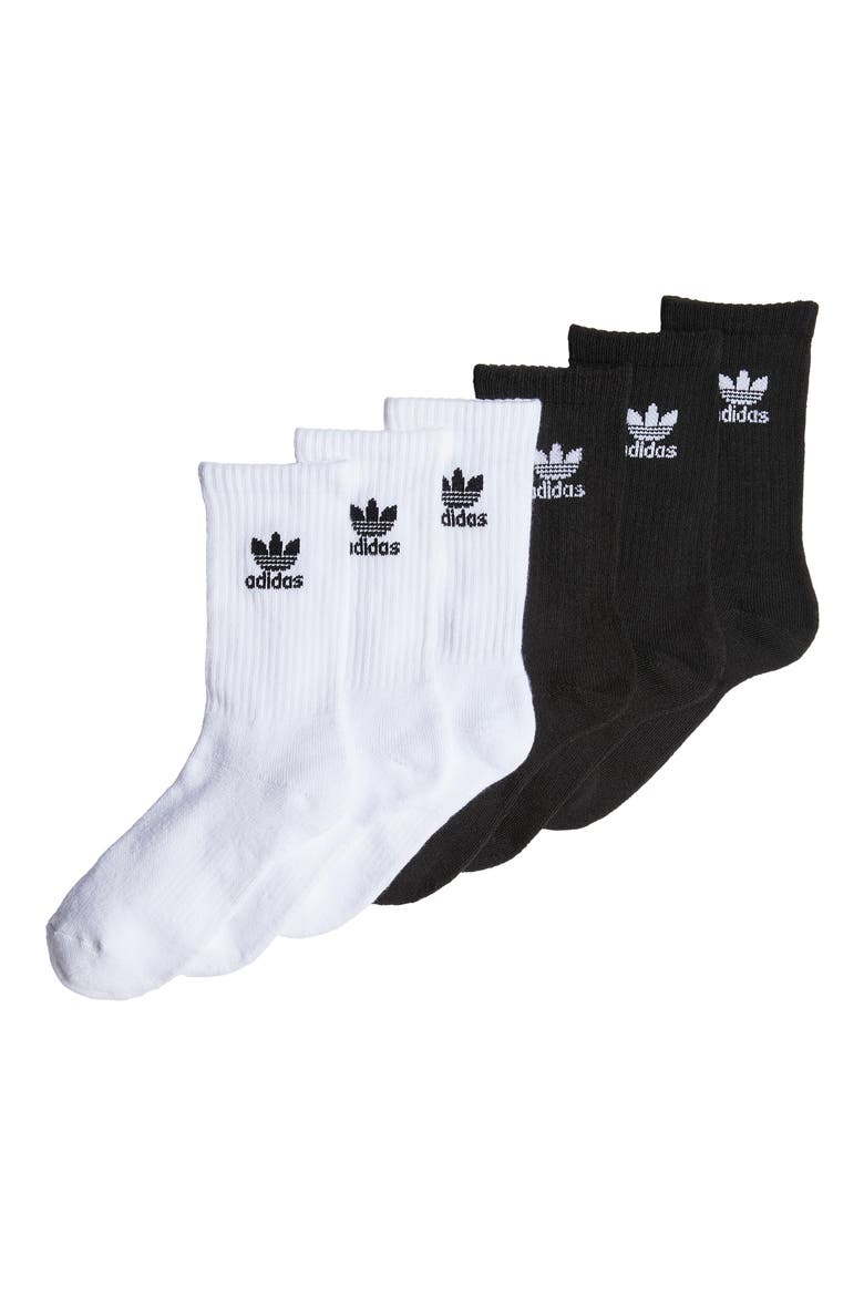 Kids' Trefoil 6-Pack Crew Socks, Alternate, color, WHITE/ BLACK