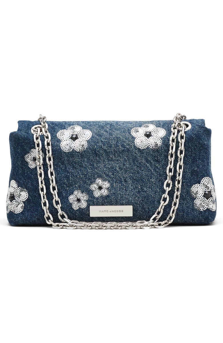 Marc Jacobs The Dual Chain Sequin Daisy Denim Wallet on a Chain, Alternate, color, 