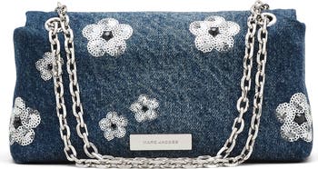 The Dual Chain Sequin Daisy Denim Wallet on a Chain