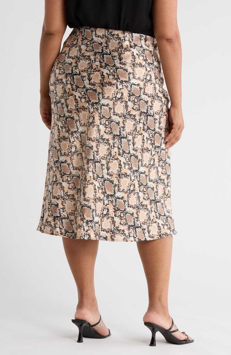 Renee C Snake Print Satin Midi Skirt, Alternate, color, Taupe