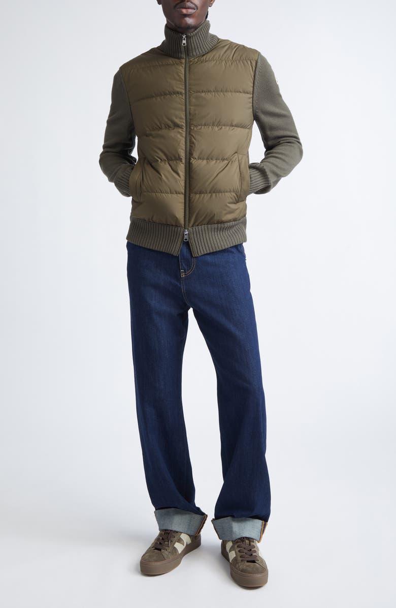 Moncler Quilted Down & Virgin Wool Cardigan, Alternate, color, Backwoods