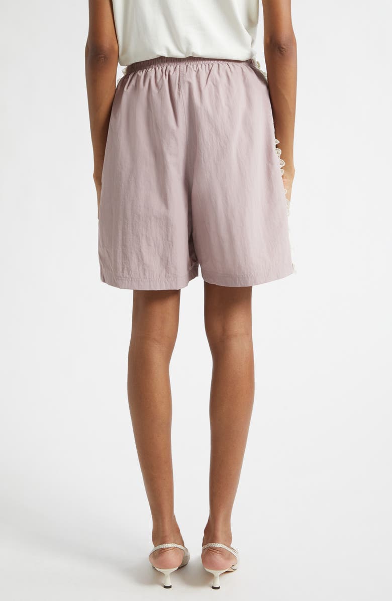 Tanner Fletcher Gender Inclusive Wilbur Ruched Lace Stripe Track Shorts, Alternate, color, Pink