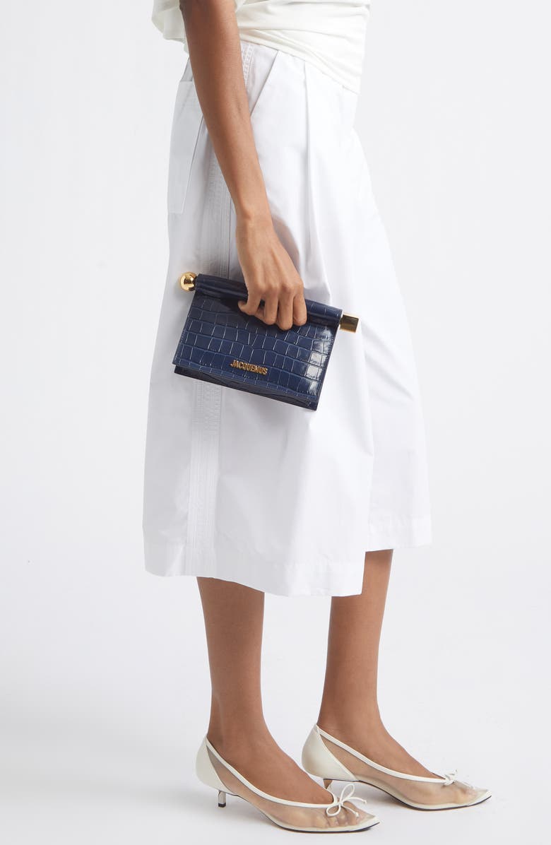Jacquemus La Pochette Rond Carré Croc Embossed Leather Clutch, Alternate, color, Dark Navy 390