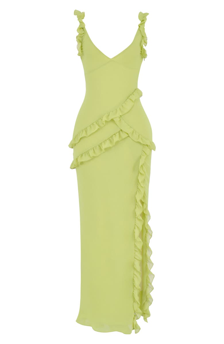 HOUSE OF CB Pixie Ruffle Georgette Body-Con Cocktail Dress, Alternate, color, Lime