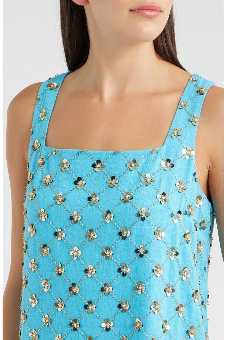 Tamala Beaded Sequin Shift Dress, Alternate, color, TURQUOISE TIDE