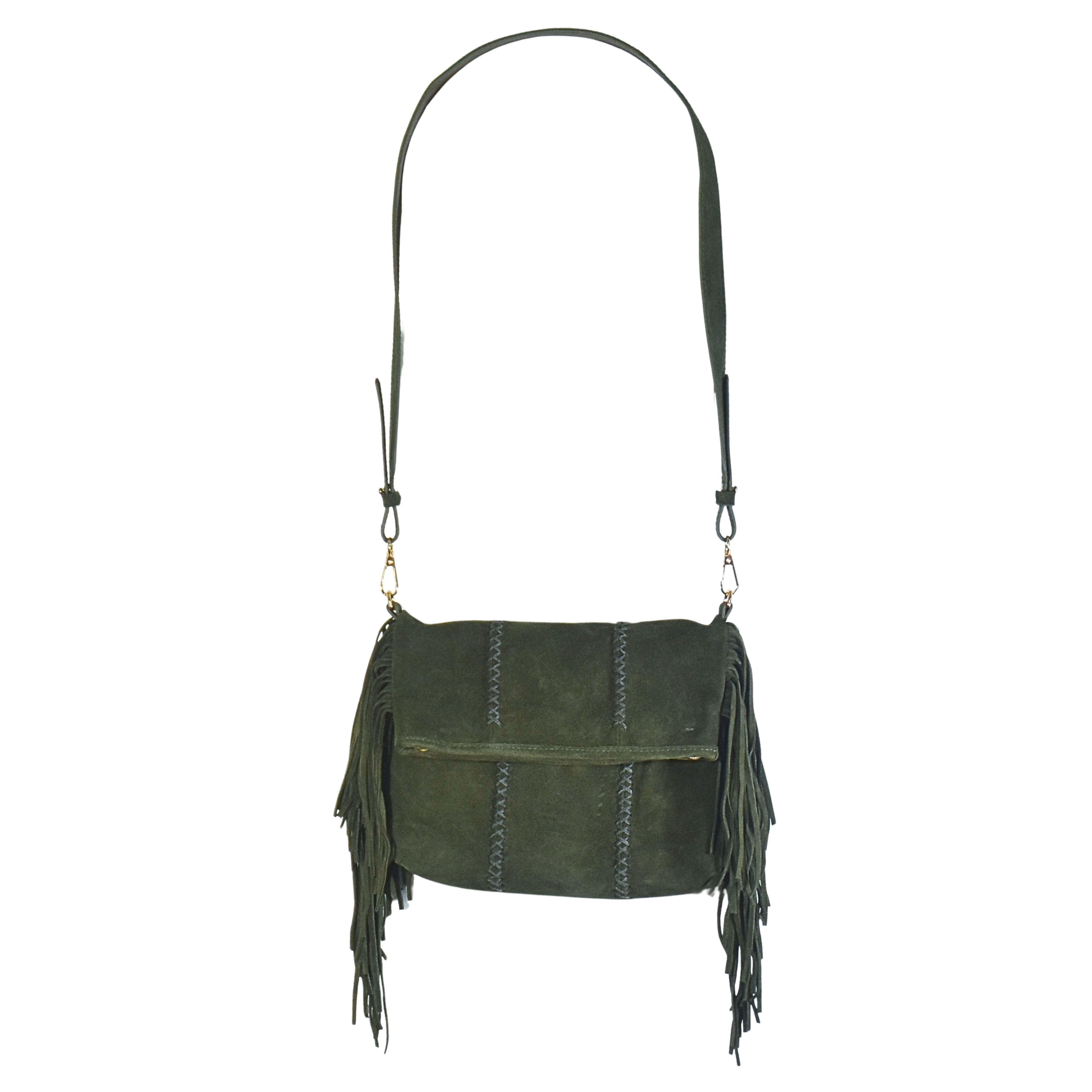 Medium Fringe Suede Crossbody Messenger, Main, color, Olive
