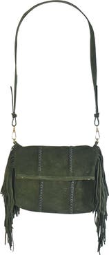Carlos Falchi Medium Fringe Suede Crossbody Messenger
