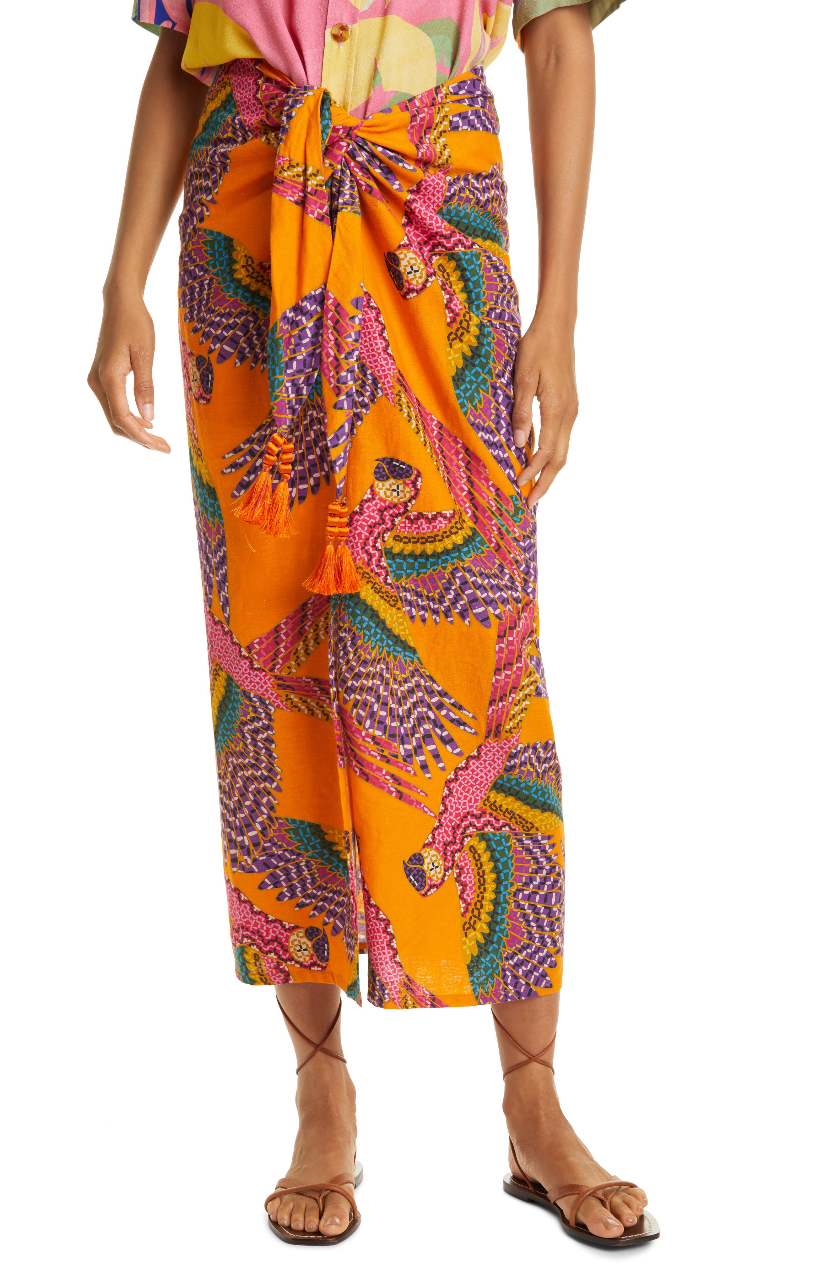 FARM Rio Beaded Macaws Tied Linen Blend Maxi Skirt (Women) | Nordstrom