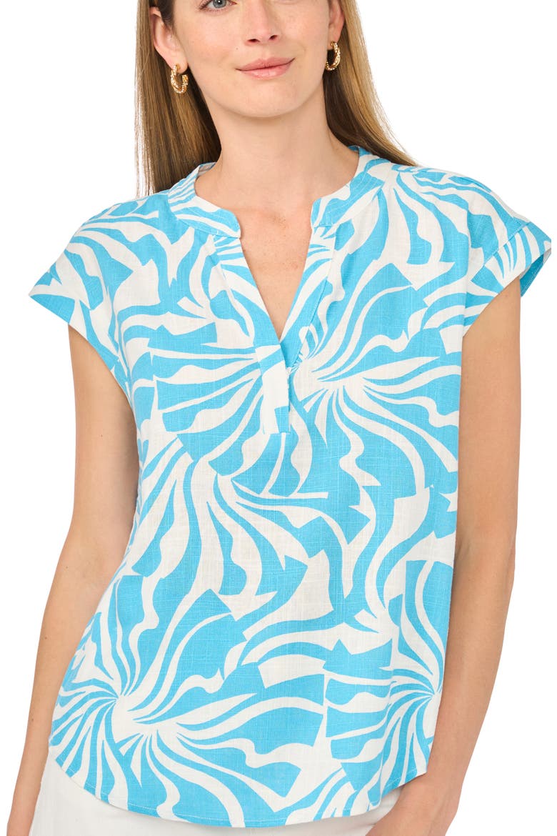 Split Neck Cap Sleeve Top, Alternate, color, NILE BLUE