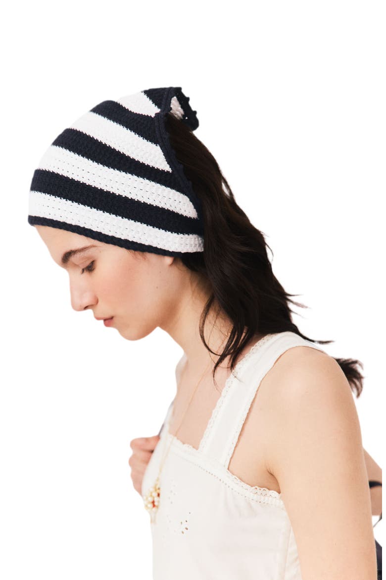 Striped knit triangle, Alternate, color, White/navy