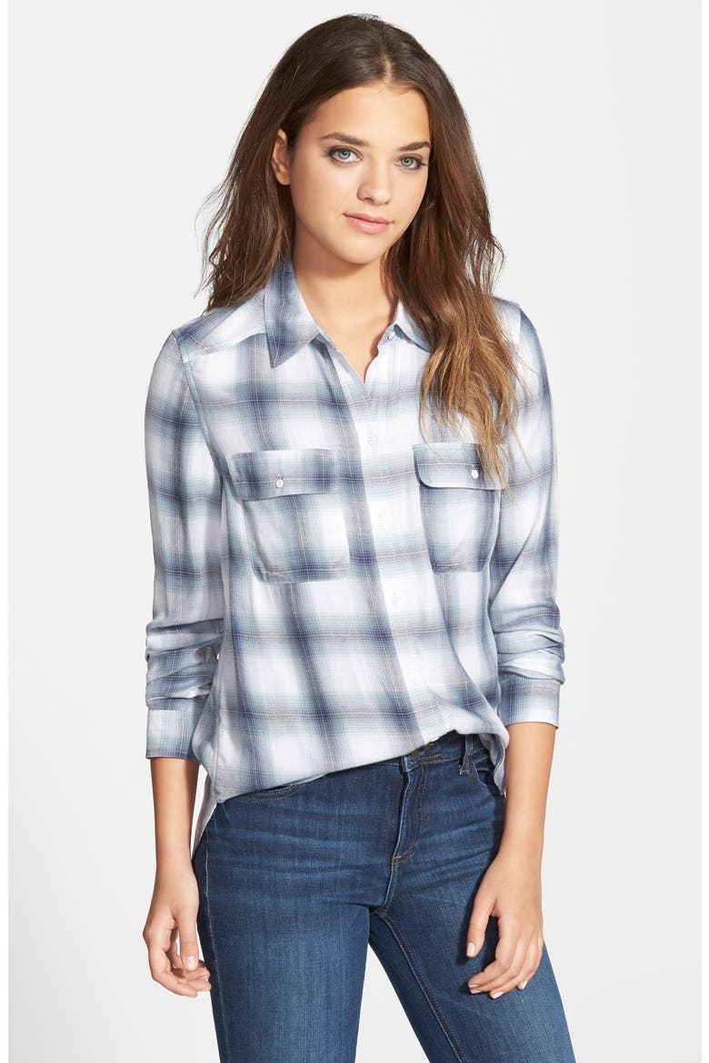 Denim 'Trudy' Button Front Plaid Shirt (Nordstrom Exclusive), Main, color, DARK INK BLUE PLAID