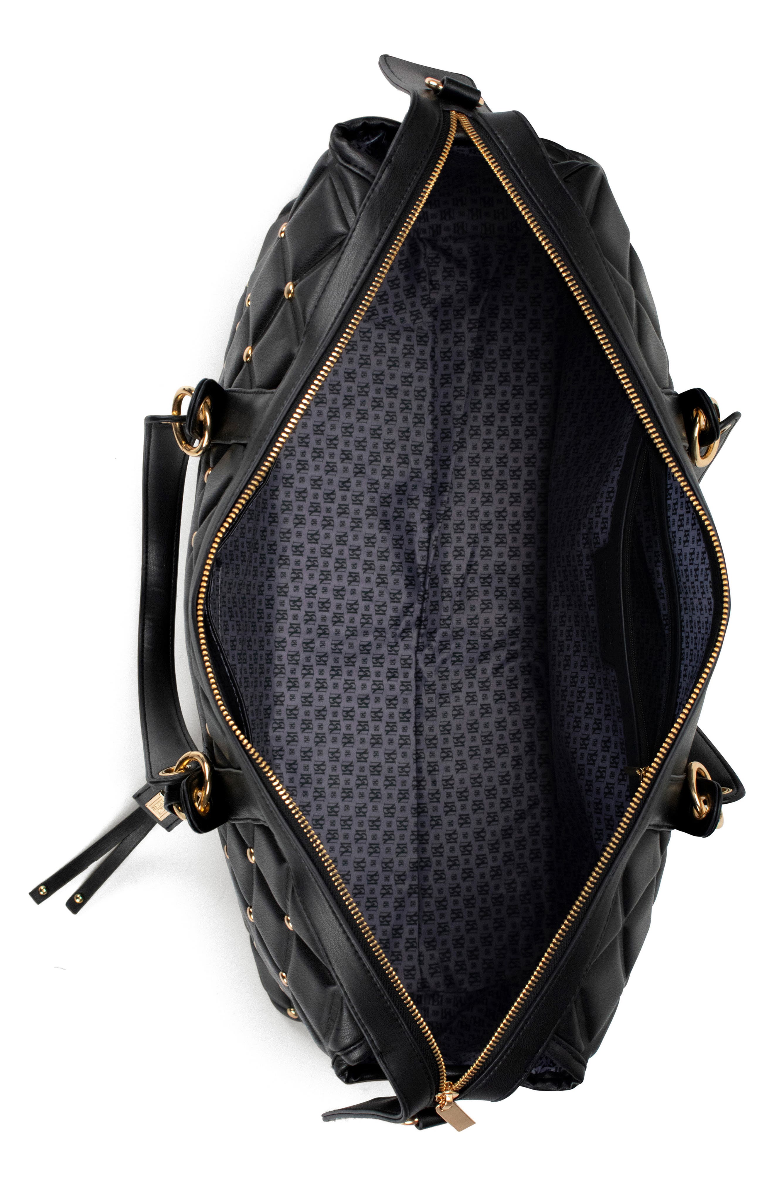 Badgley Mischka Collection Quilted Weekend Duffle Bag, Alternate, color, Black