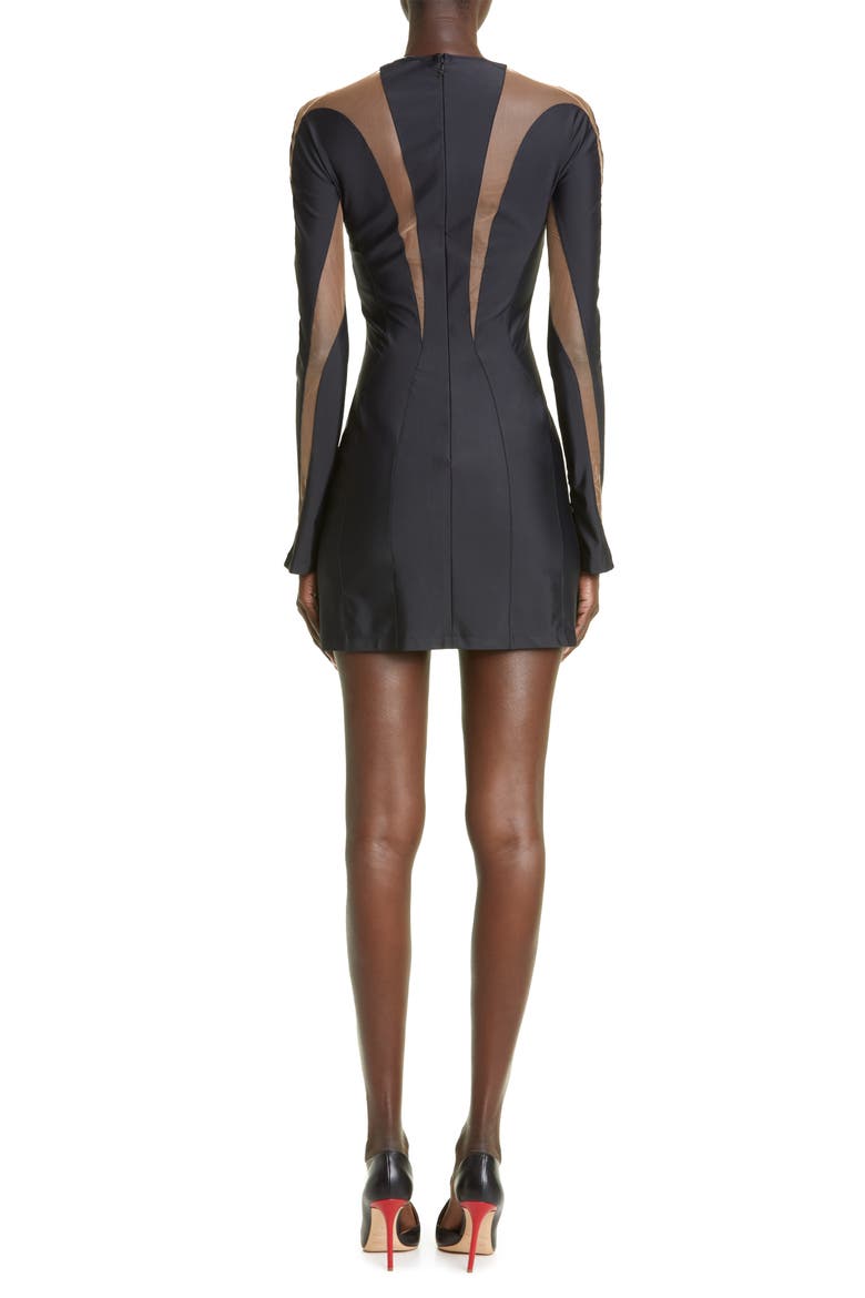 Cutout Illusion Panel Long Sleeve Body-Con Minidress, Alternate, color, 19991 BLACK NUDE 01