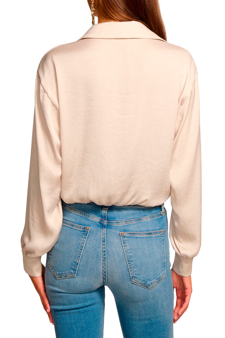 Luna Tie Waist Crop Satin Shirt, Alternate, color, SANDSTONE