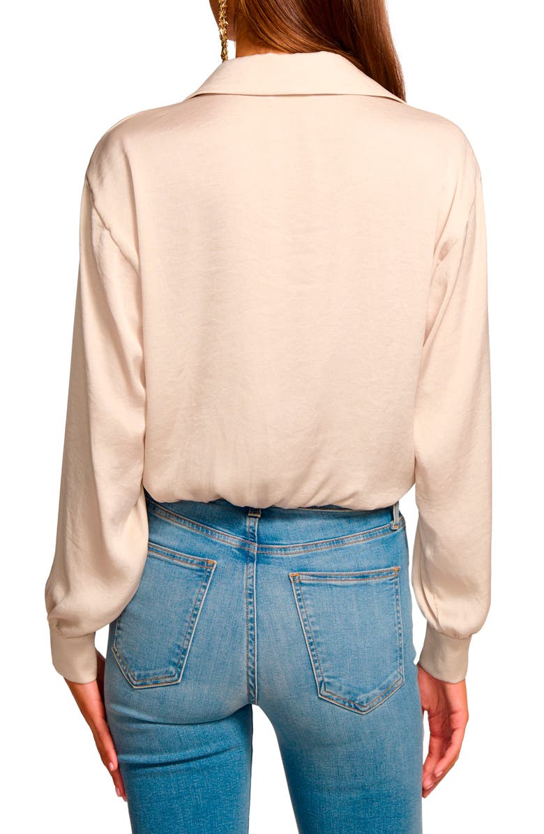 Ramy Brook Luna Tie Waist Crop Satin Shirt, Alternate, color, Sandstone