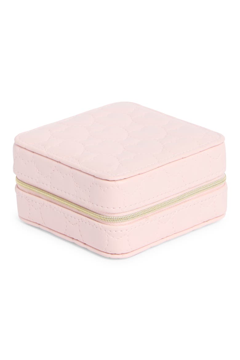 Square Zip Jewelry Box, Main, color, PINK- QUILTED HEARTS