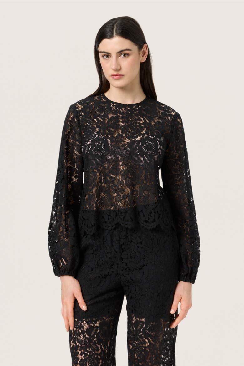 SLHanni Round Neck Lace Blouse, Main, color, Black