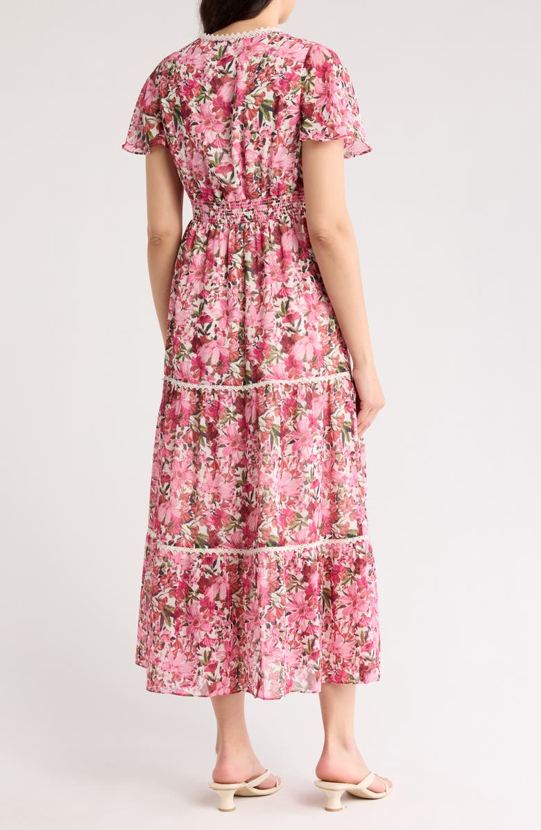 Anne Klein Floral Flutter Sleeve Tiered Maxi Dress, Alternate, color, 