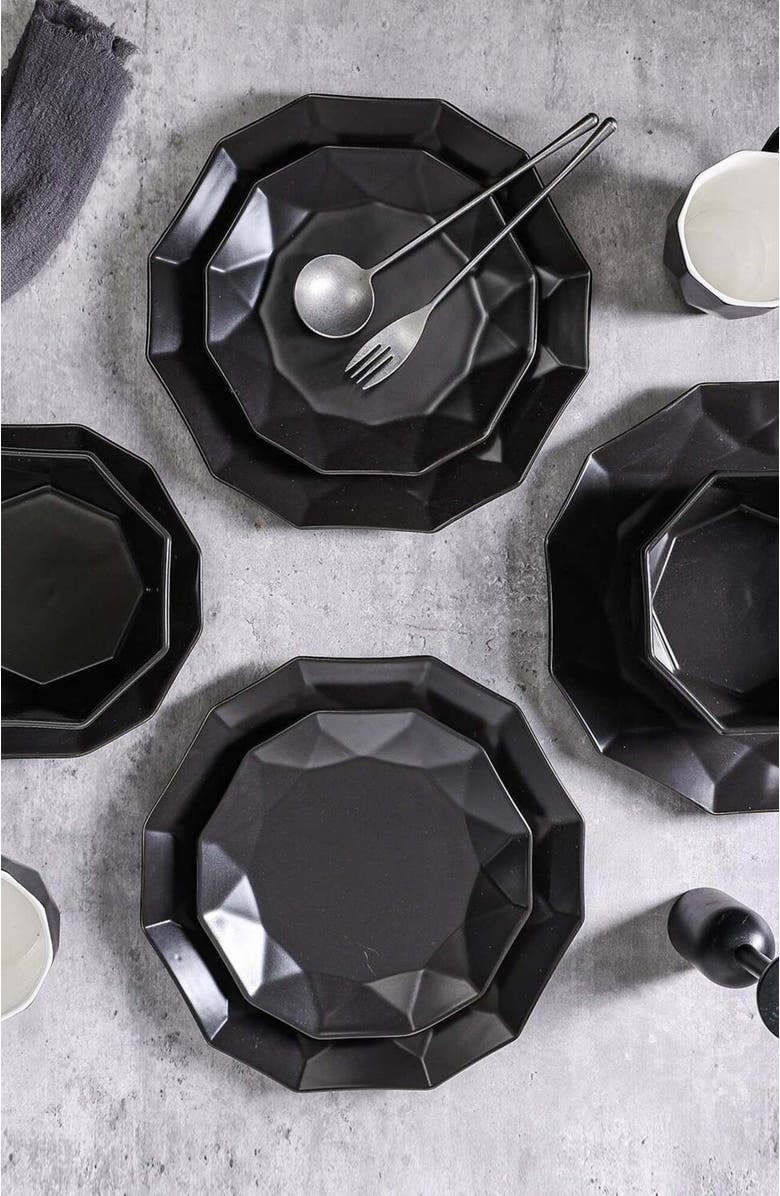 Stone Lain Jamie Porcelain 16-Piece Dinnerware Set, Alternate, color, Black
