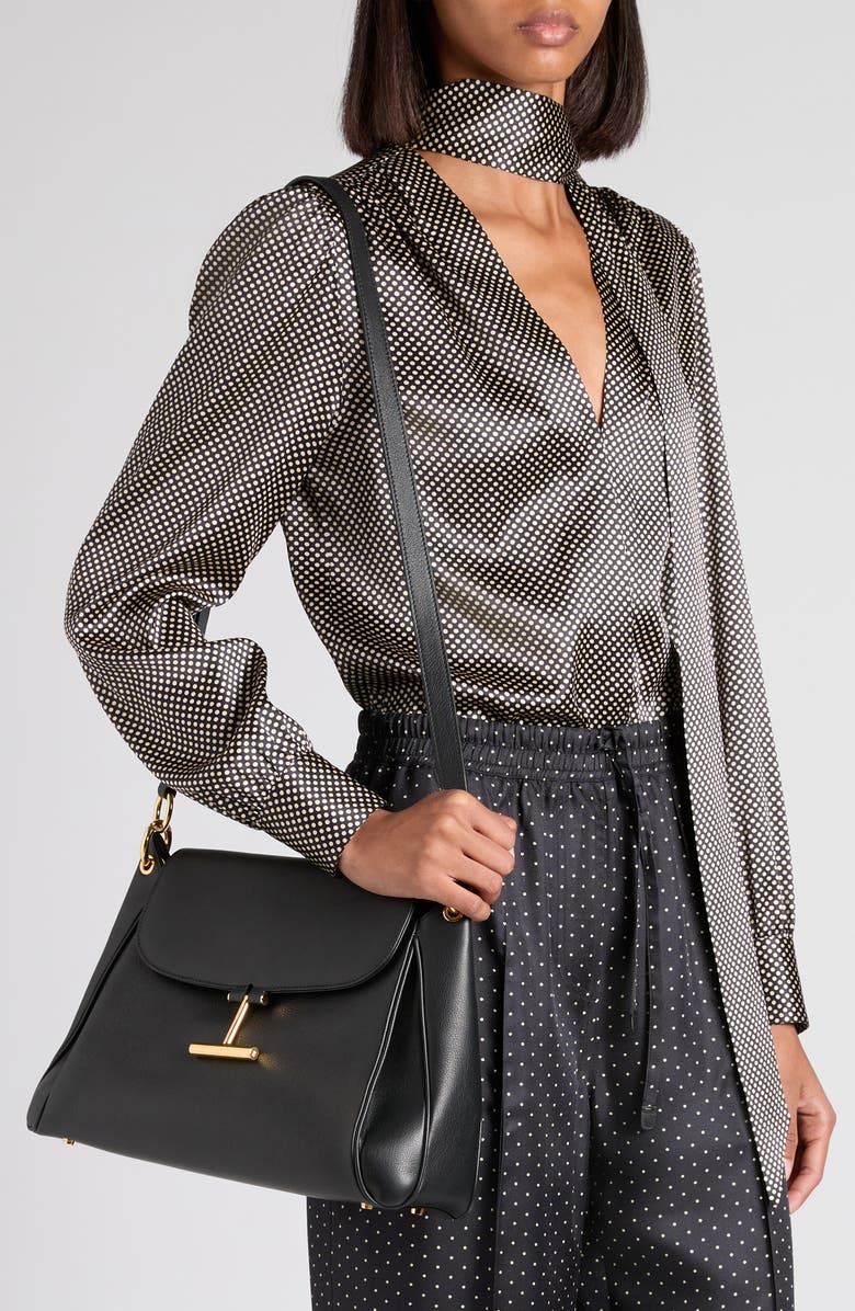 TOM FORD Medium Tara Leather Shoulder Bag, Alternate, color, Black