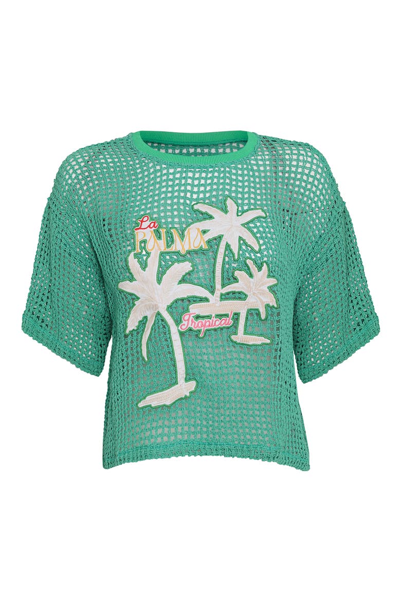 Tropical Sheer Cotton Crochet Cover-Up T-Shirt, Alternate, color, BRIGHT GREEN