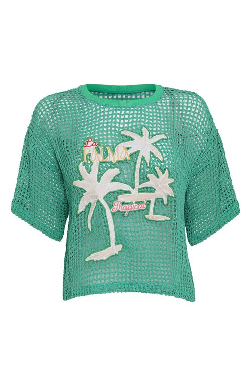 Maaji Tropical Sheer Cotton Crochet Cover-up T-shirt In Green